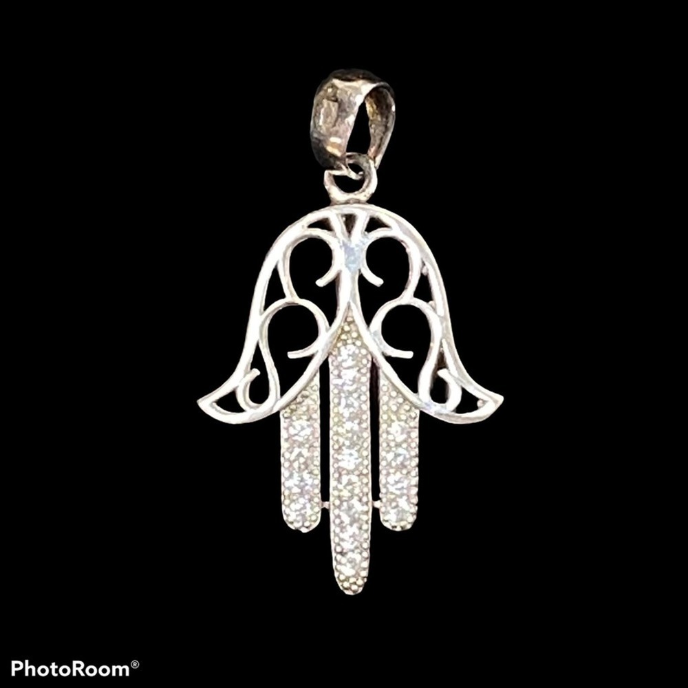 Sterling Silver Filigree Crystal Hamsa Pendant